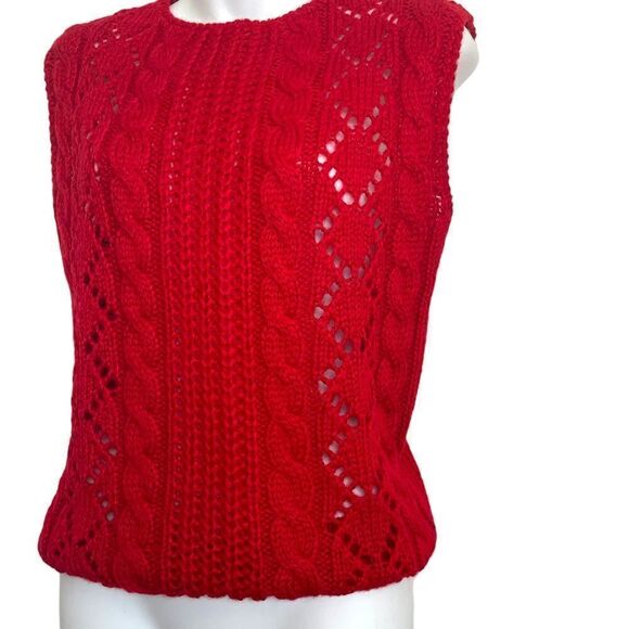 Vintage Crochet Cable Knit Sleeveless Vest Red Medium - Picture 9 of 12